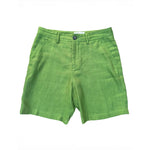 Green hemp shorts laid flat on a white background