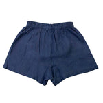 Blue hemp boxer shorts on a white background, photo from behind showing the boxer shorts face down
