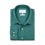 A folded green long-sleeve hemp  shirt with collar, shown on a plain white background. The inner neck label reads 'BABBLE & HEMP'.