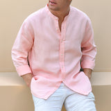 Kerala Peach Collarless Hemp Shirt