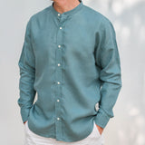 Shimla Blue Collarless Hemp Shirt
