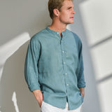 Shimla Blue Collarless Hemp Shirt