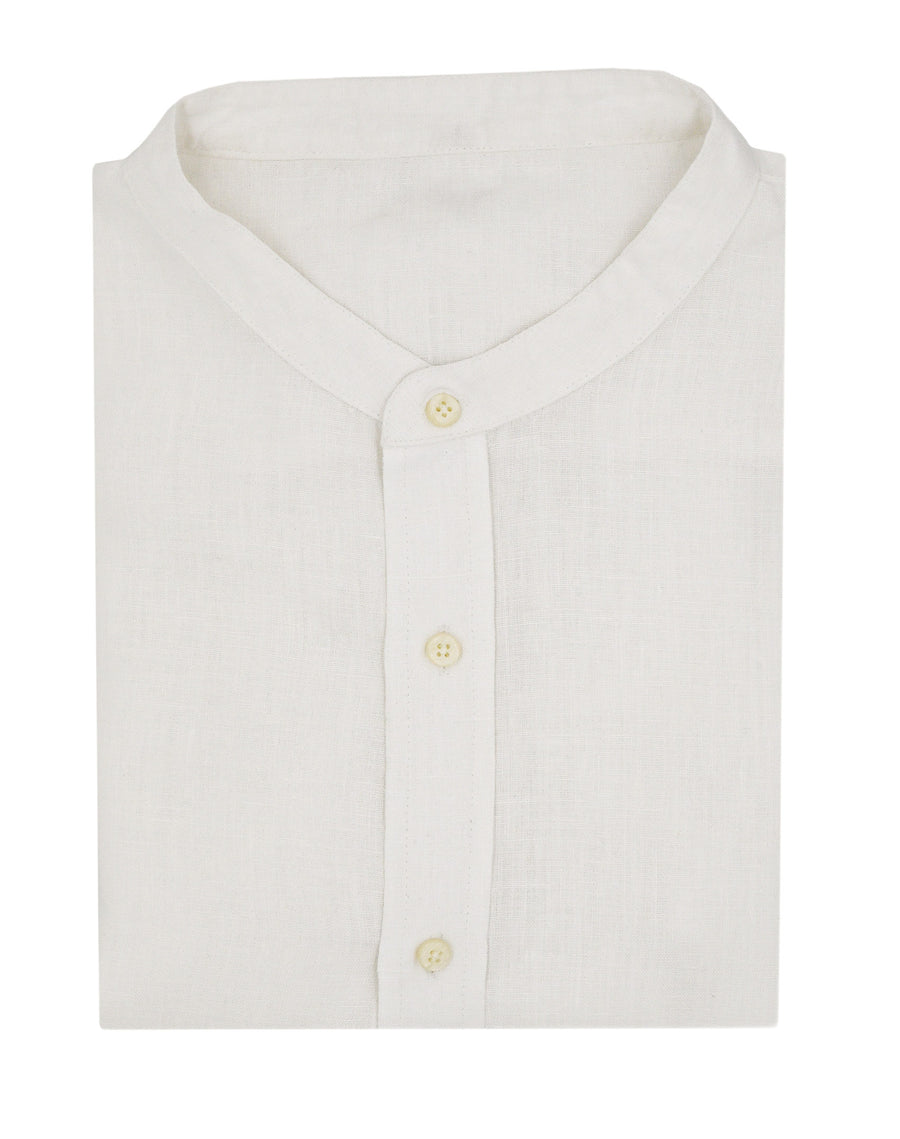 Leh White Collarless Hemp Shirt