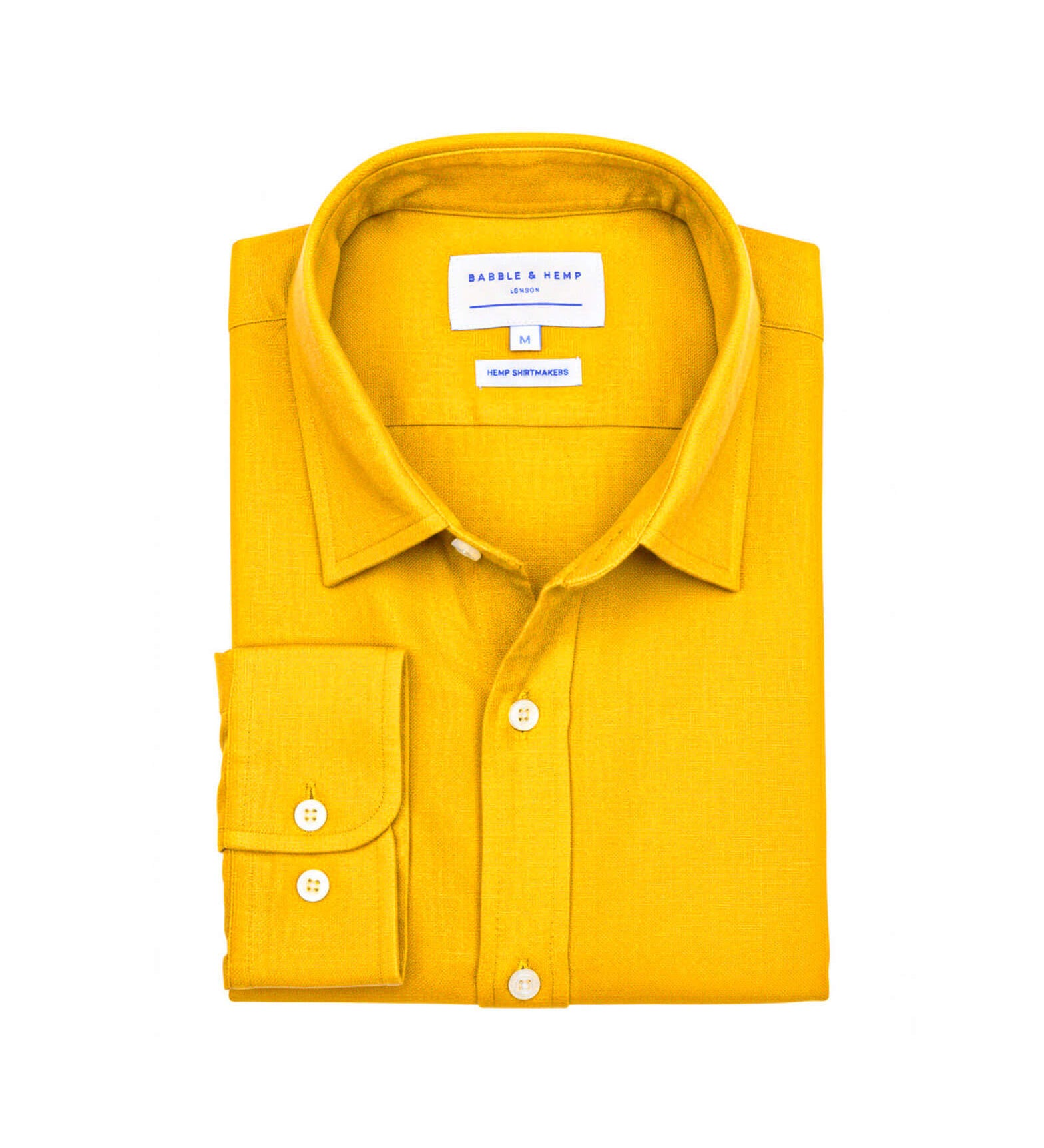 Product shot of yellow hemp folded and laid on a white background