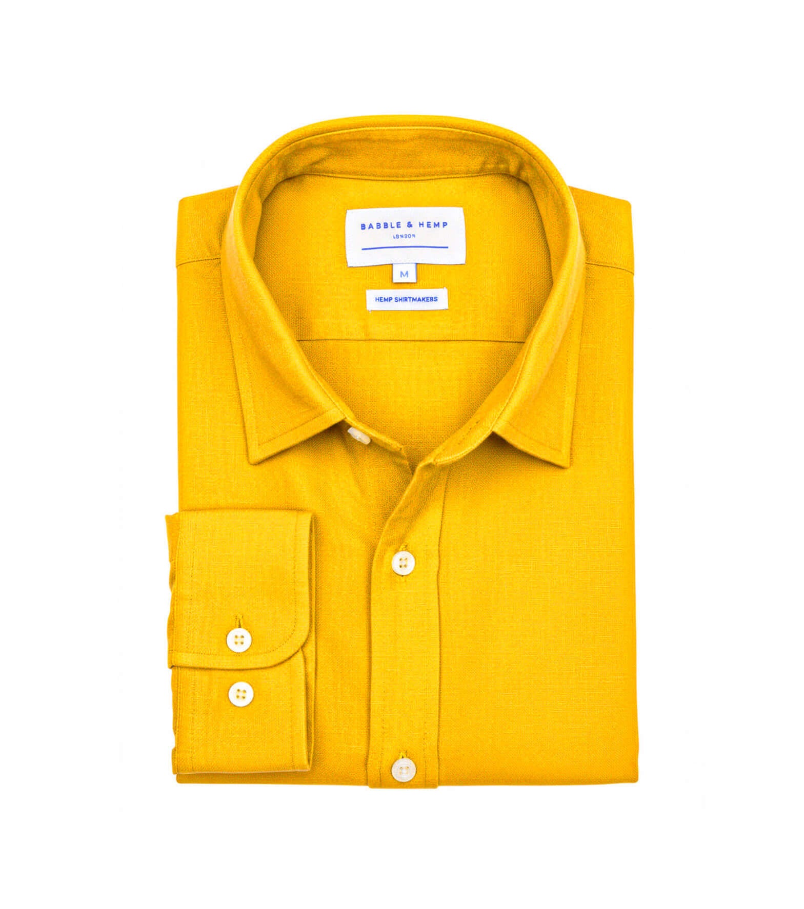 Product shot of yellow hemp folded and laid on a white background