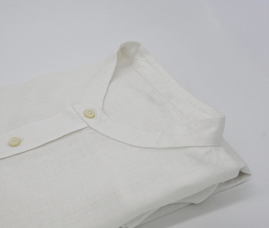 Leh White Collarless Hemp Shirt