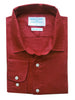 a product image of a men's red hemp shirt from above