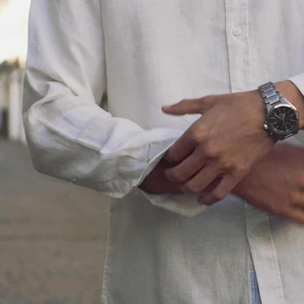 a video of a white hemp shirt
