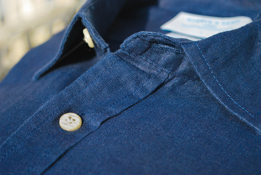 closeup image showing buttons and collar of shirt